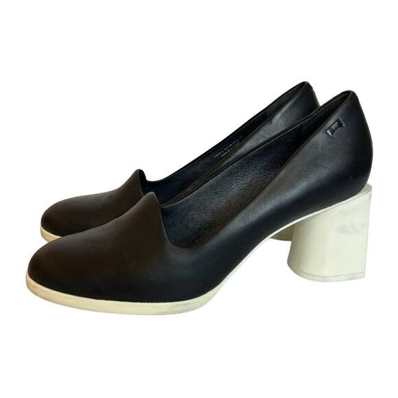 Camper Black Leather Block Heel Slip On Pumps - Picture 3 of 8